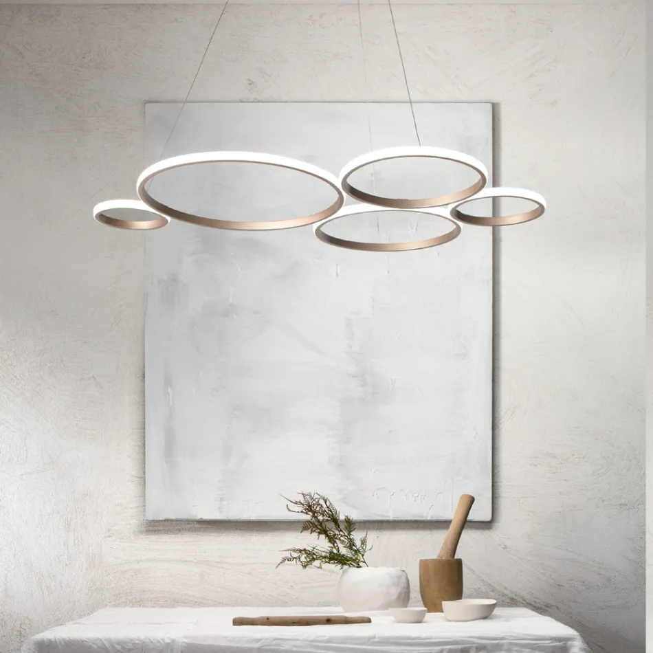 Design Suspension Lamp for Lounge in Silver or Gold Metal - Olimpo Viadurini