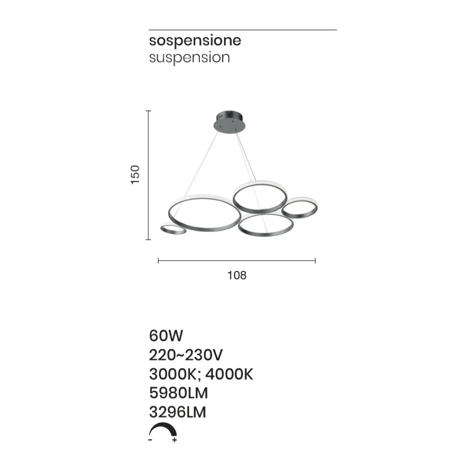 Design Suspension Lamp for Lounge in Silver or Gold Metal - Olimpo Viadurini