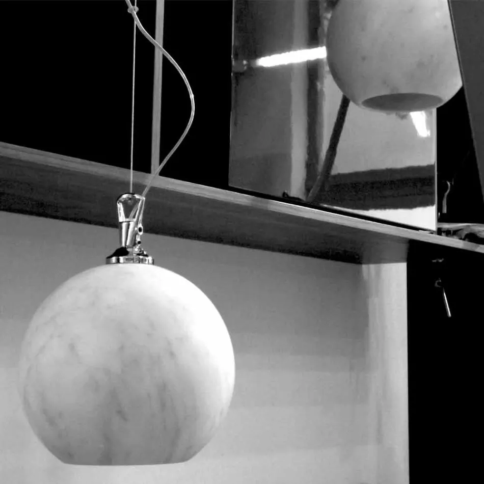 Design Suspension Lamp in White Carrara Marble Made in Italy - Panda Viadurini