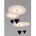Aluminium Suspension Lamp with White Plate and Black Cone - Padel Viadurini