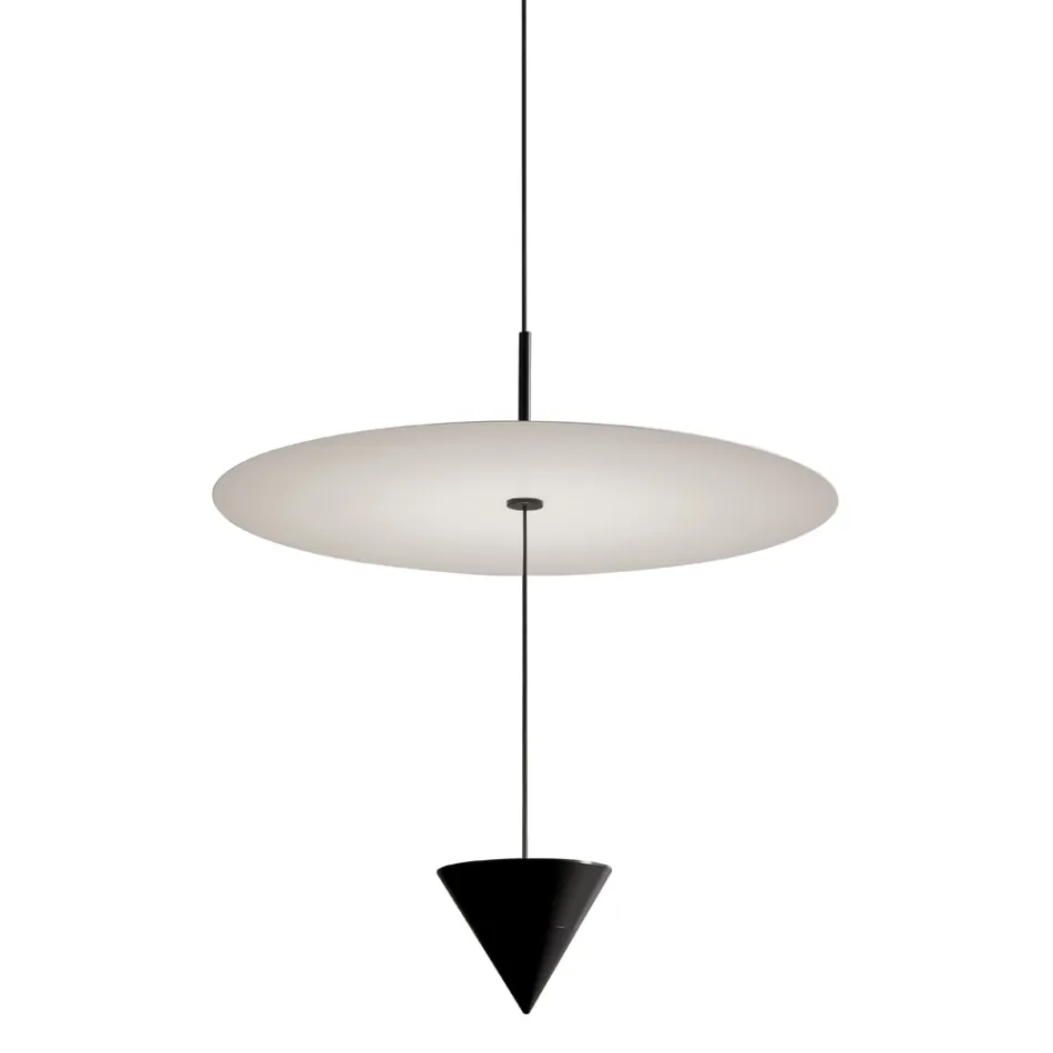 Aluminium Suspension Lamp with White Plate and Black Cone - Padel Viadurini