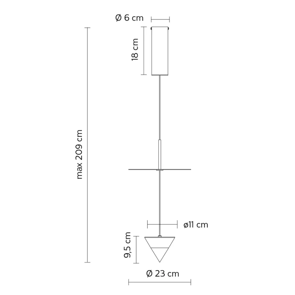 Aluminium Suspension Lamp with White Plate and Black Cone - Padel Viadurini