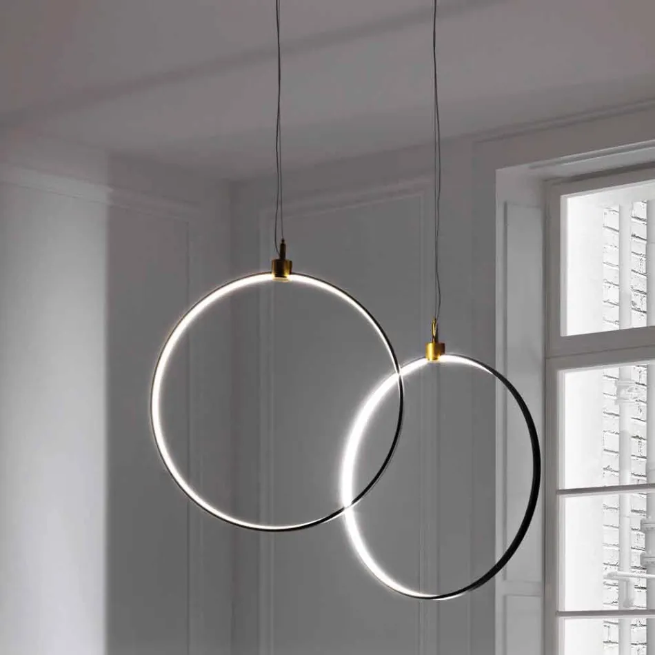 Suspension Lamp in Black Aluminium and Natural Brass Made in Italy - Norma Viadurini