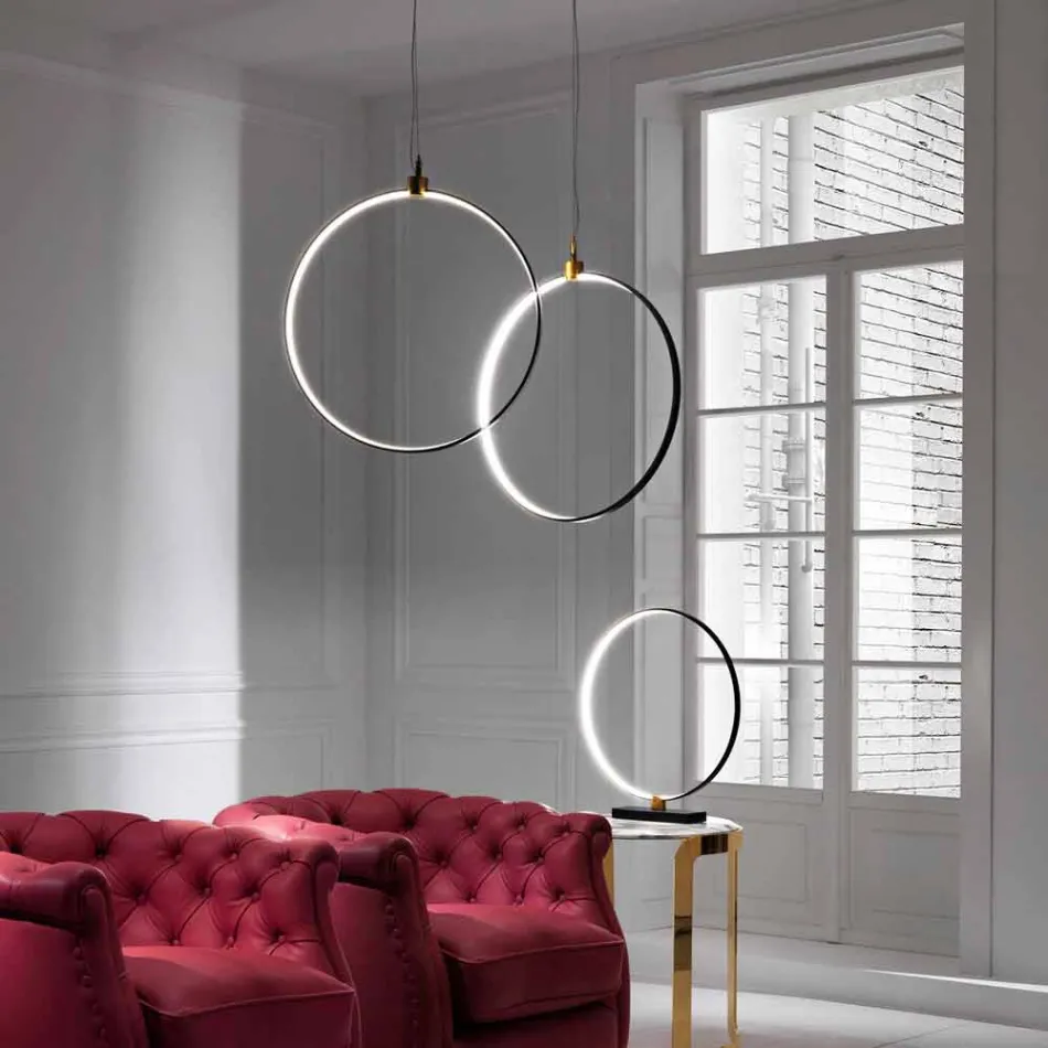 Suspension Lamp in Black Aluminium and Natural Brass Made in Italy - Norma Viadurini