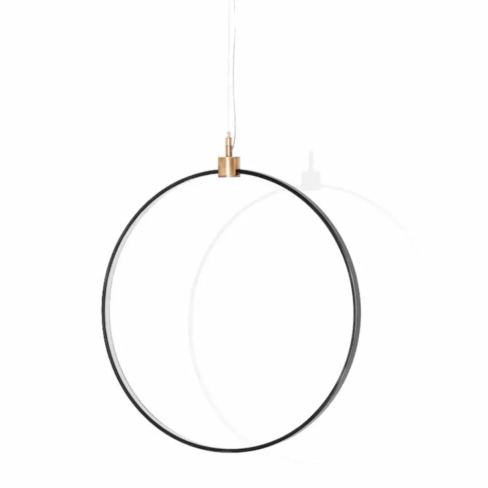 Suspension Lamp in Black Aluminium and Natural Brass Made in Italy - Norma Viadurini