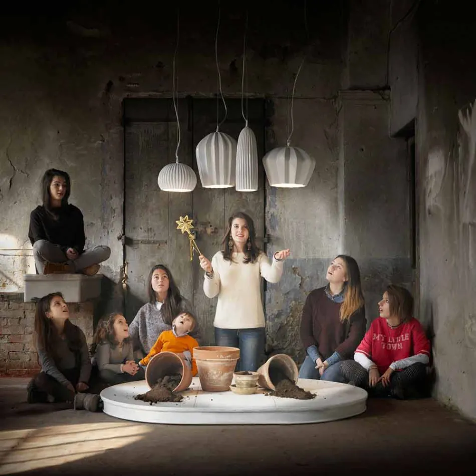 Suspension Lamp in Glossy White Ceramic Design in 4 Shapes - Oasis Viadurini