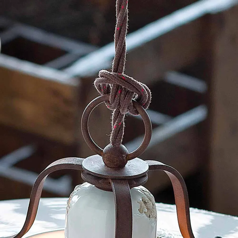 Lamp ceramic suspension and metal Emily country Ferroluce Viadurini