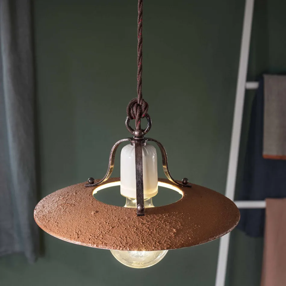 Suspension Lamp in Iron and Hand Made Raw Ceramic - Bologna Viadurini