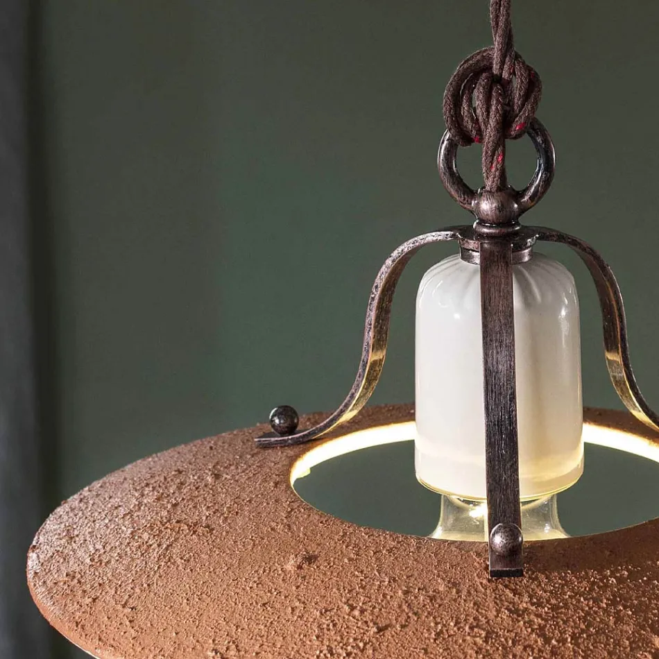 Suspension Lamp in Iron and Hand Made Raw Ceramic - Bologna Viadurini