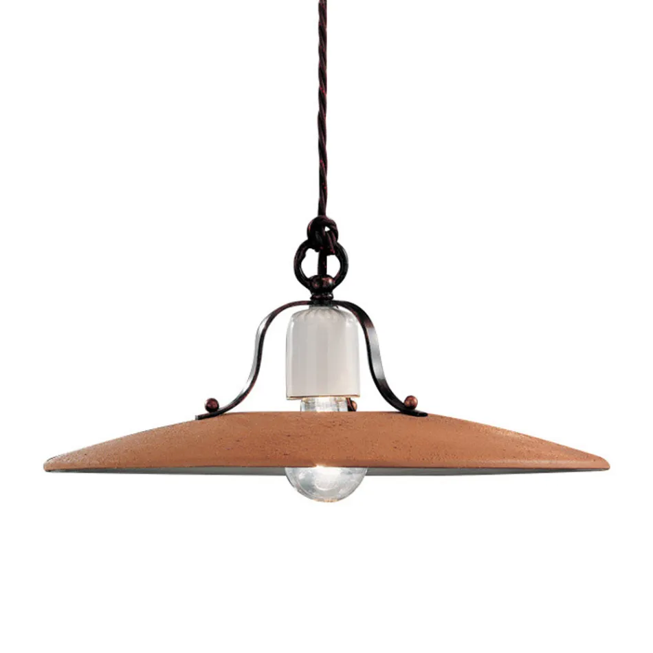 Suspension Lamp in Iron and Hand Made Raw Ceramic - Bologna Viadurini