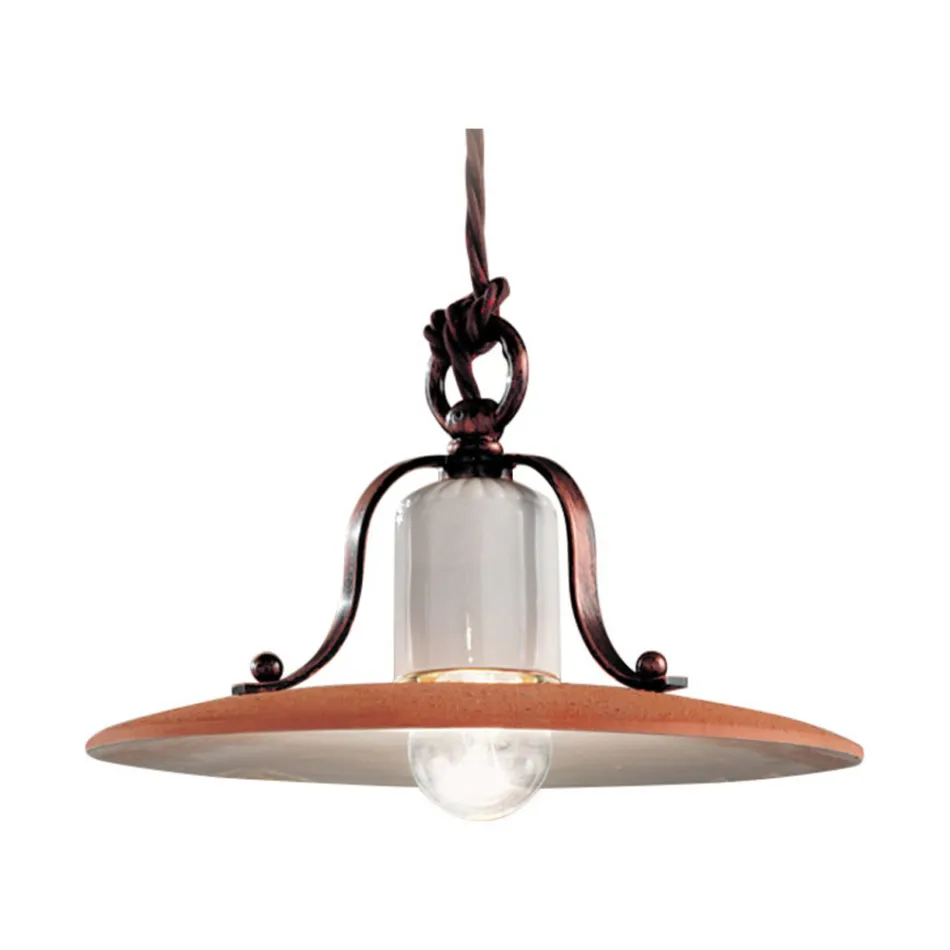 Suspension Lamp in Iron and Hand Made Raw Ceramic - Bologna Viadurini