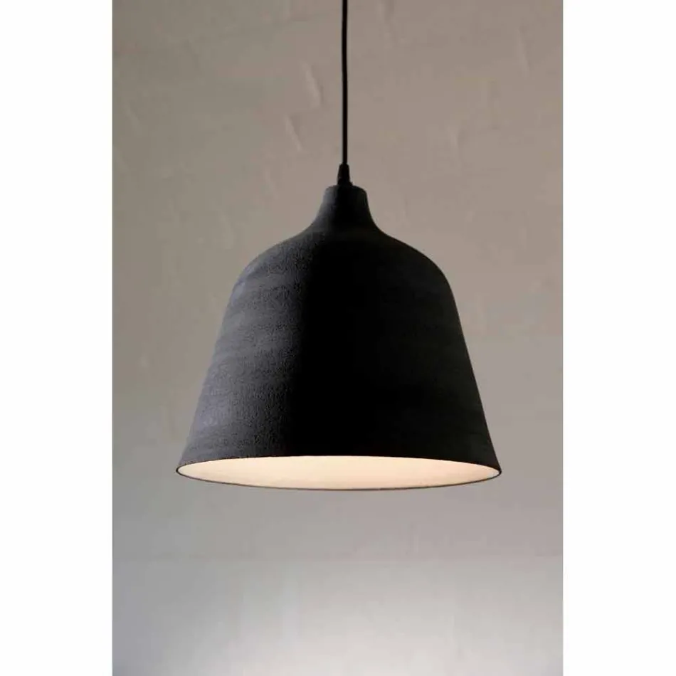 Suspension Lamp in Anthracite Stoneware and White Interior Design - Edmondo Viadurini