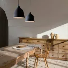 Suspension Lamp in Anthracite Stoneware and White Interior Design - Edmondo Viadurini