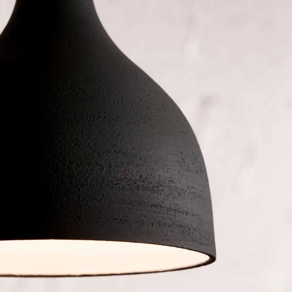 Suspension Lamp in Anthracite Stoneware and White Interior Enamel Design - Edmondo Viadurini
