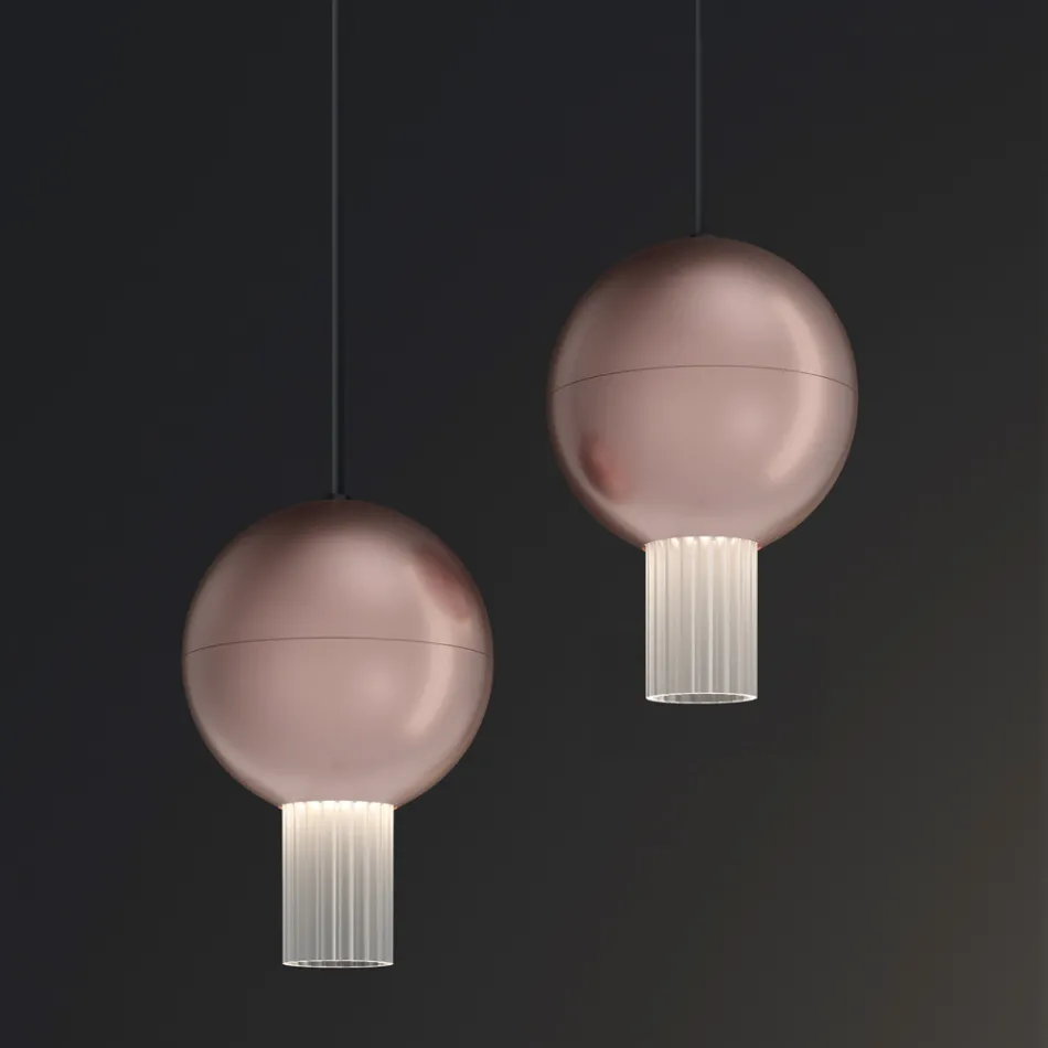 Oris Metal Pendant Lamp with Canneté Glass Cylinders Viadurini