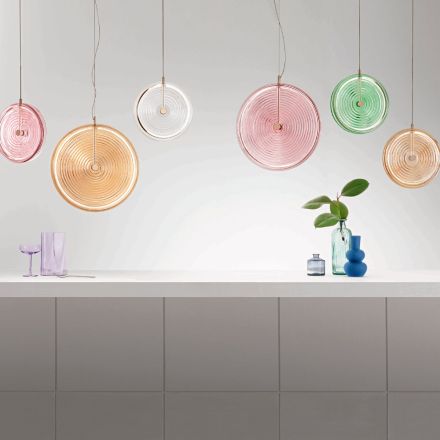 Suspension Lamp in Metal and Glass Decorated with Concentric Queues - Hackberry Viadurini