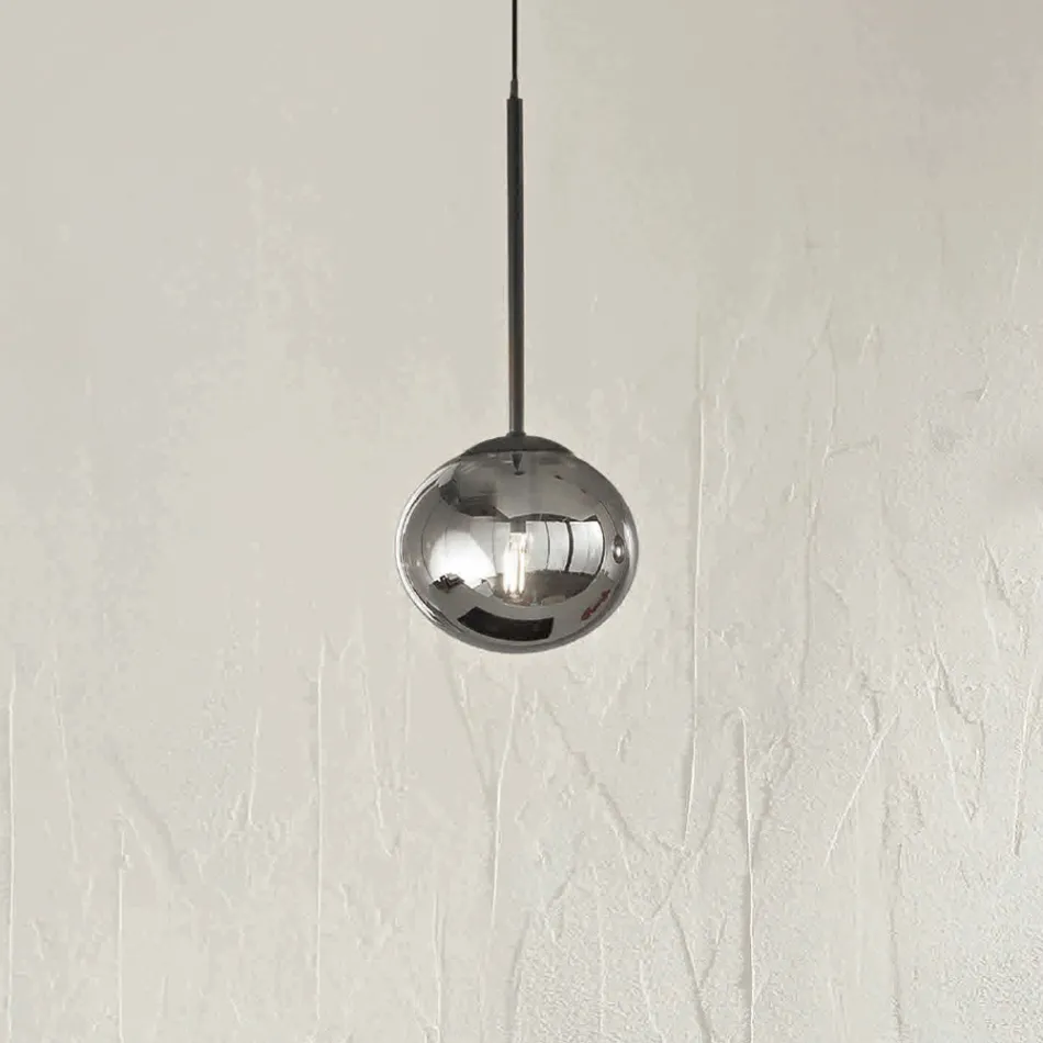 Suspension Lamp in Painted Metal and Blown Glass - Ailanto Viadurini