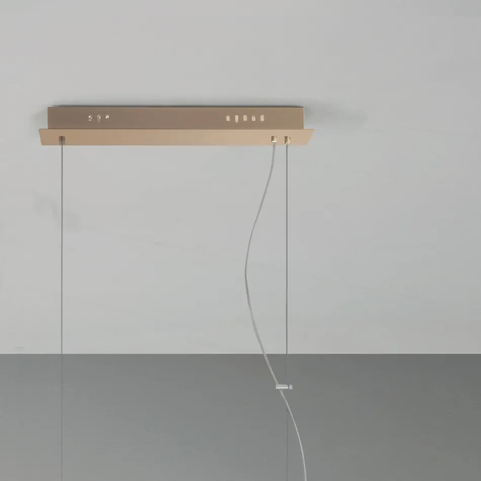 Suspension Lamp in Gold Painted Metal and Blown Glass - Birga Viadurini