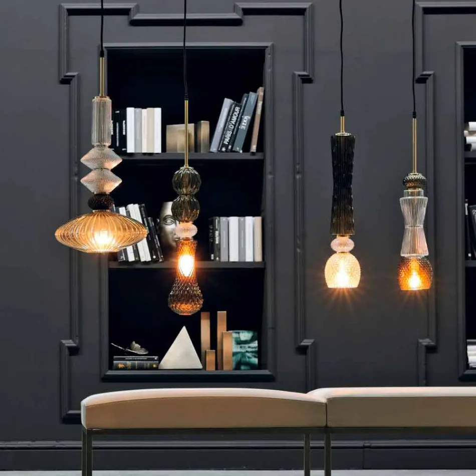 Suspension Lamp in Murano Glass and Fabric, Made in Italy - Missi Viadurini