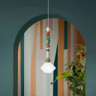 Pendant Lamp in Glass and Colored Ceramic Made in Italy - Lariat Viadurini