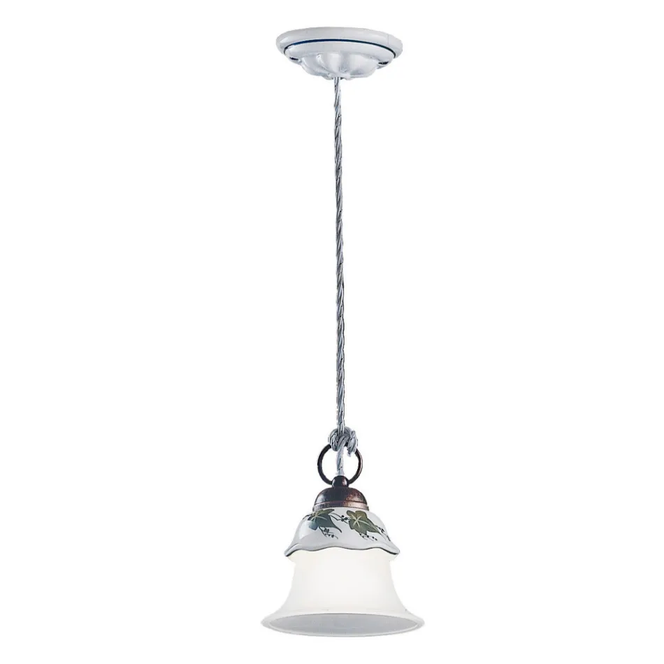 Suspension Lamp in Glass, Iron and Hand Painted Ceramic - Ferrara Viadurini