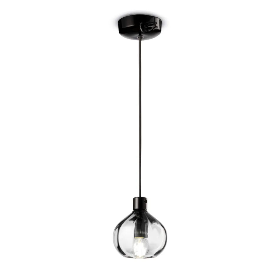 Glass Pendant Lamp in 2 Different Finishes Made in Italy - Afoxe Viadurini
