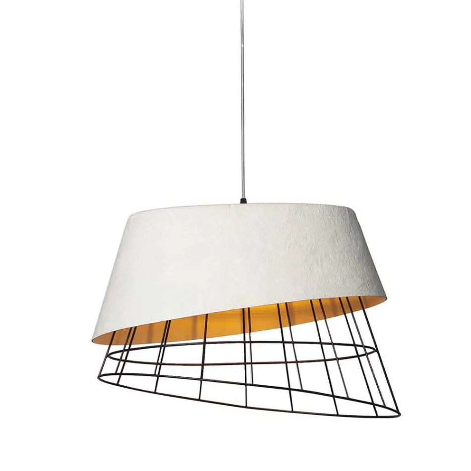 Suspension Lamp in White Fiberglass and Metal Elegant Design - Solar Viadurini