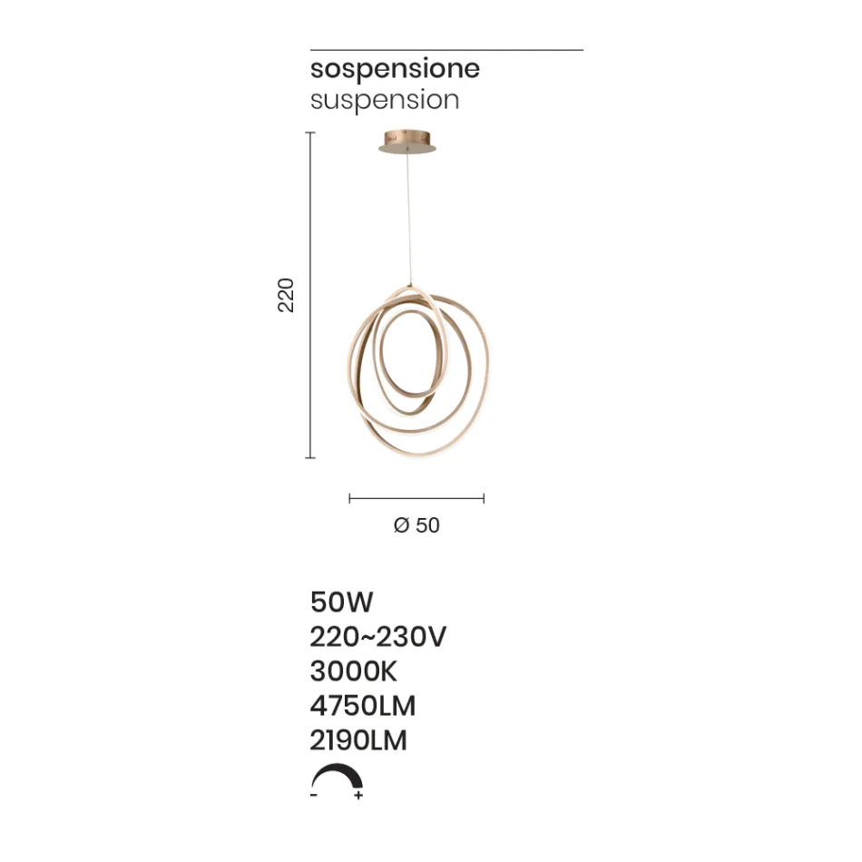 Large or Small LED Suspension Lamp in Design Gold Metal - Point Viadurini