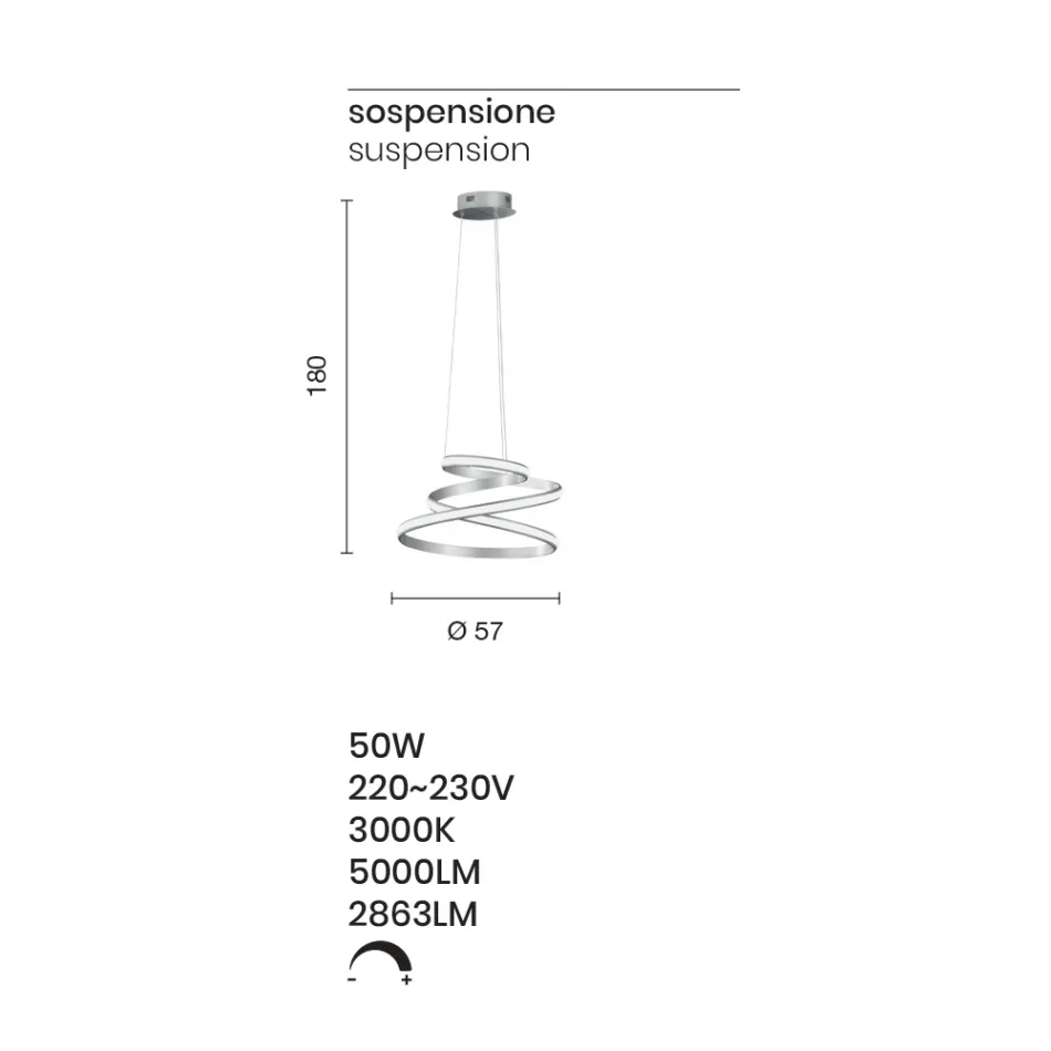 LED Suspension Lamp in White or Silver Painted Metal - Rivolta Viadurini