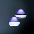 Modern Suspension Lamp with Blue Cotton Lampshade Made in Italy - Soya Viadurini