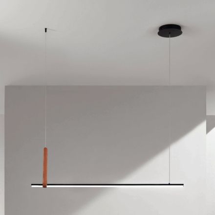 Horizontal Suspension Lamp in Metal and Detail in Faux Leather - Cypress Viadurini