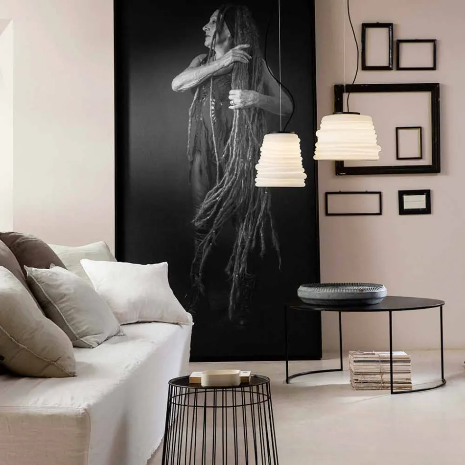 Lounge Suspension Lamp in White Satin Glass 3 Dimensions - Soft Viadurini