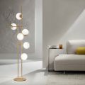Floor Lamp with LED in Gold Painted Metal and Blown Glass - Ailanto