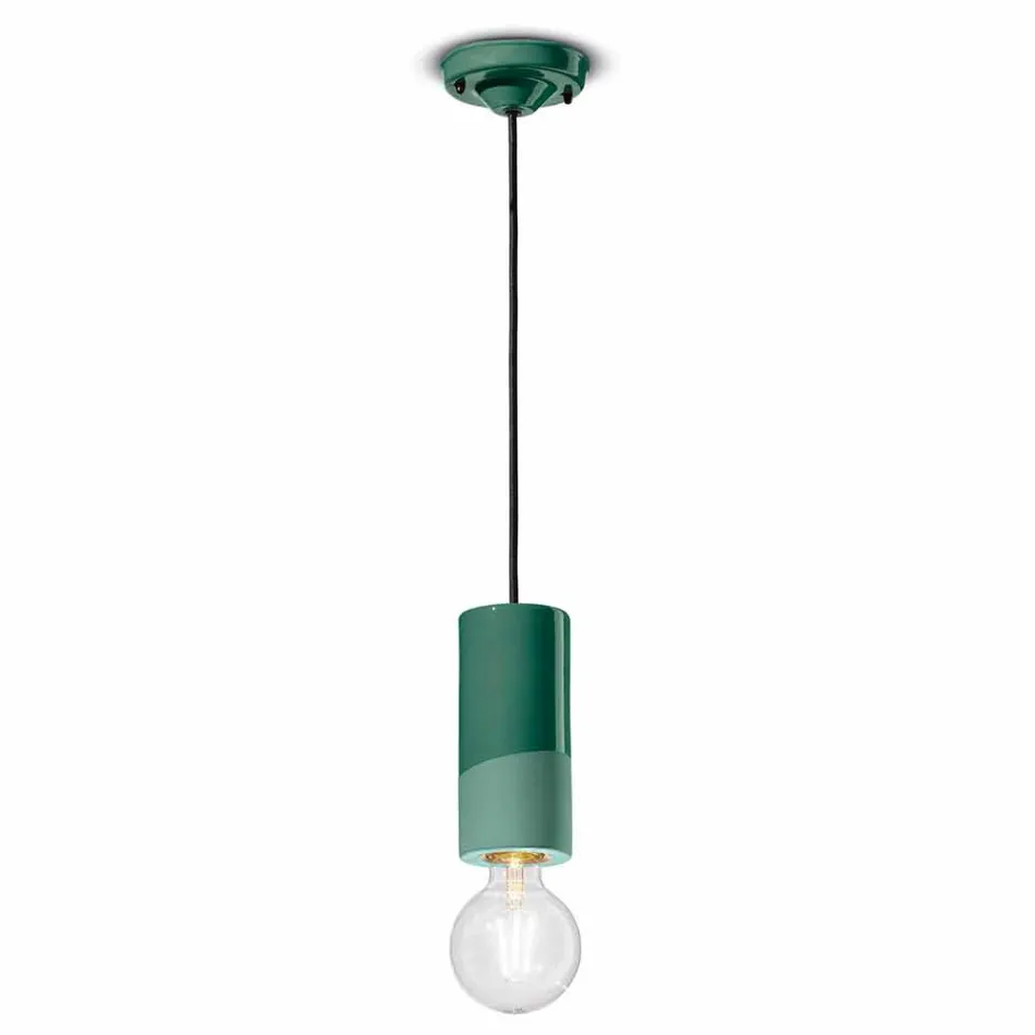 Cylindrical Suspension Lamp Colored Ceramic Made in Italy - Ferroluce Pi Viadurini