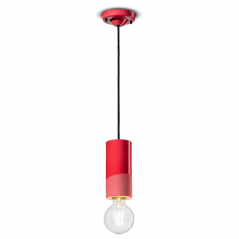 Cylindrical Suspension Lamp Colored Ceramic Made in Italy - Ferroluce Pi Viadurini