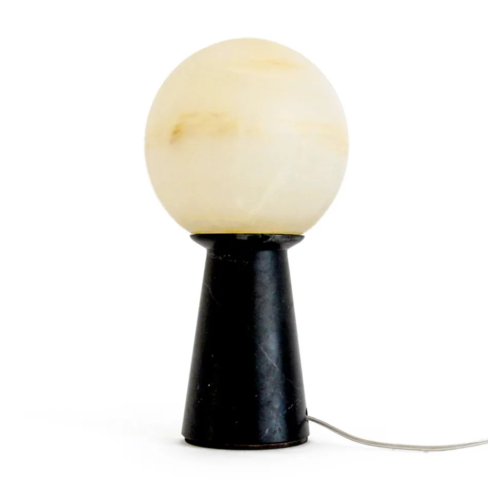 Conical Lamp with White Sphere and Marble Base Made in Italy - Tobio Viadurini