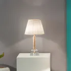 Classic Support Lamp in Gold Metal, Crystal and Lampshade - Similo Viadurini