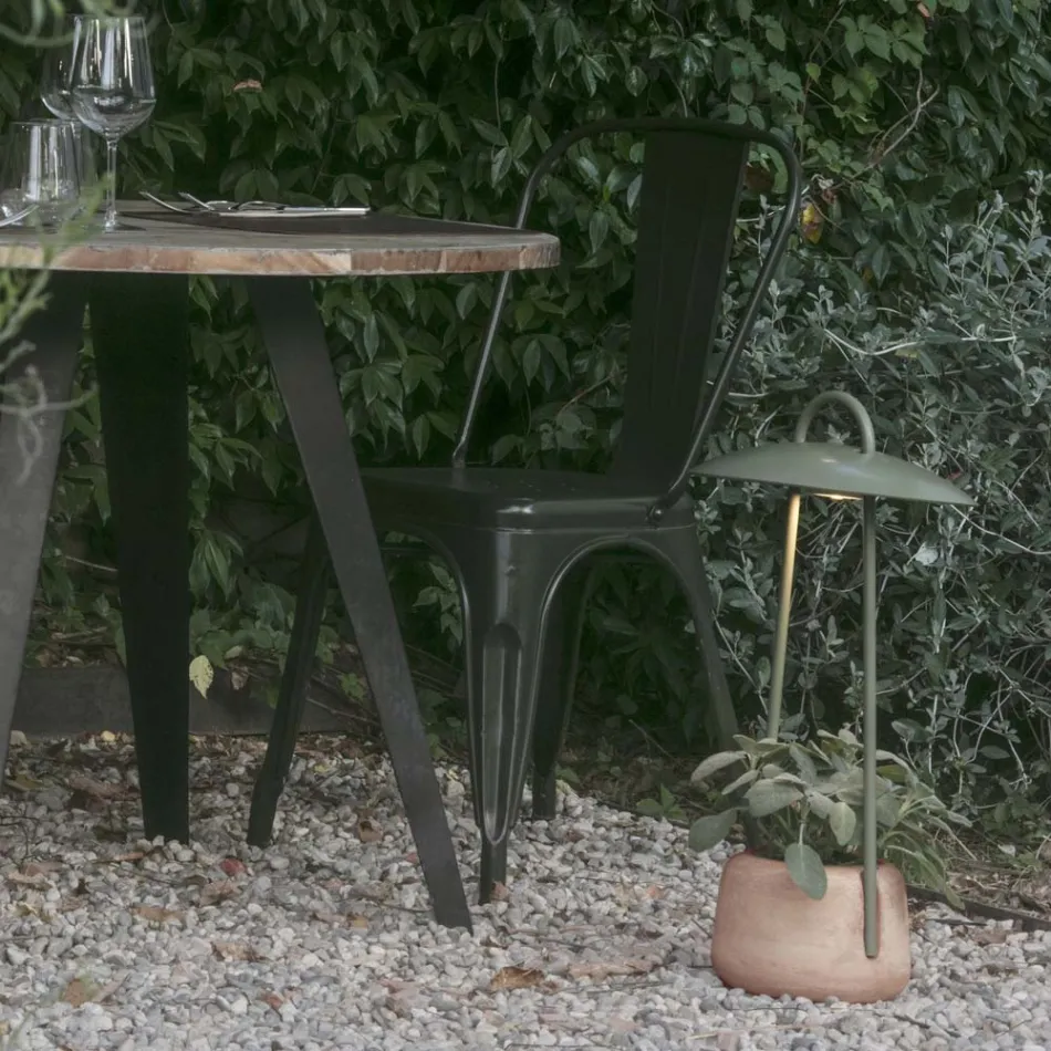 Outdoor Lamp with Planter in Clay, Aluminium and Brass - Cappello Viadurini