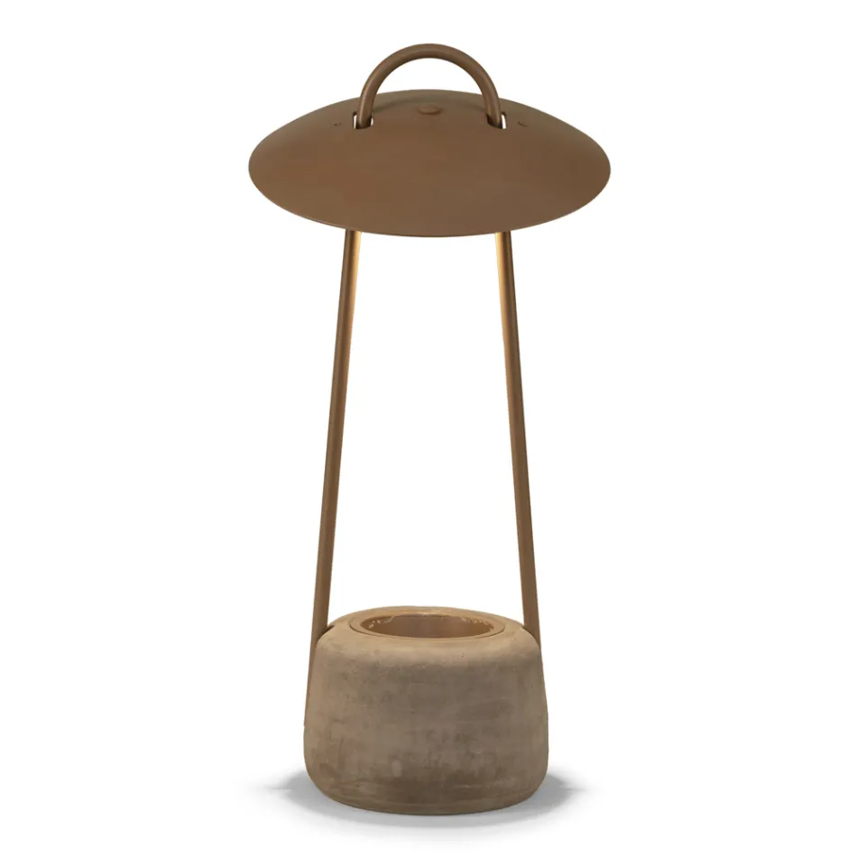 Outdoor Lamp with Planter in Clay, Aluminium and Brass - Cappello Viadurini