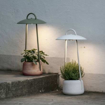 Outdoor Lamp with Planter in Clay, Aluminium and Brass - Cappello Viadurini