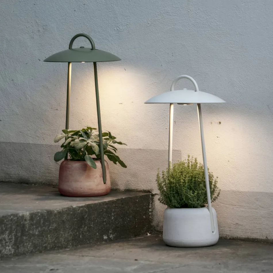 Outdoor Lamp with Planter in Clay, Aluminium and Brass - Cappello Viadurini
