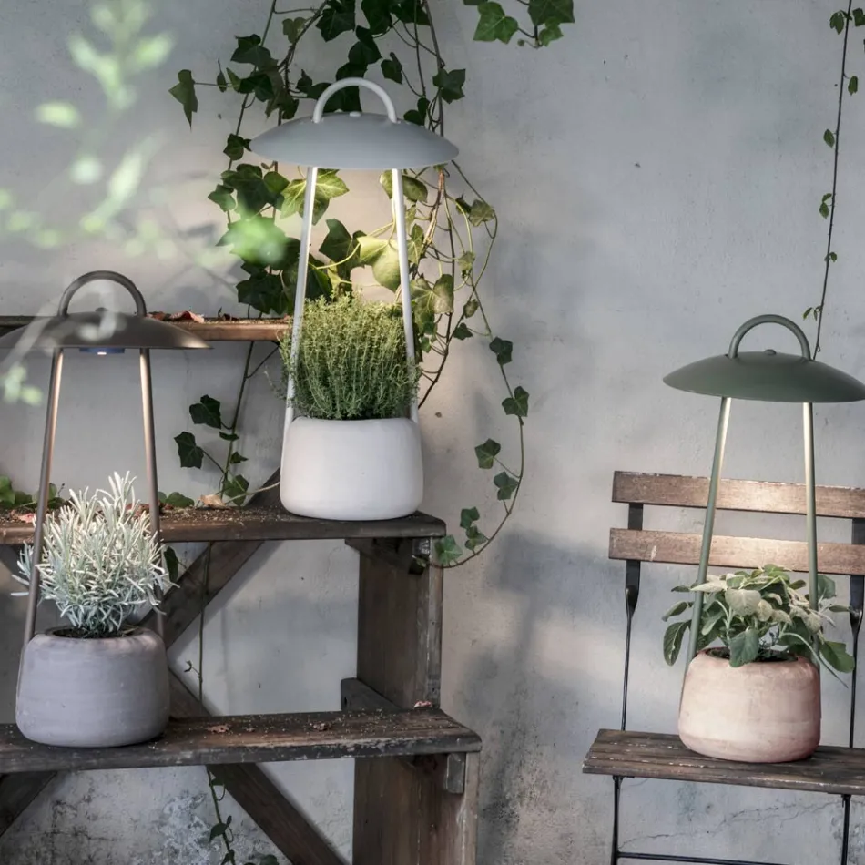 Outdoor Lamp with Planter in Clay, Aluminium and Brass - Cappello Viadurini