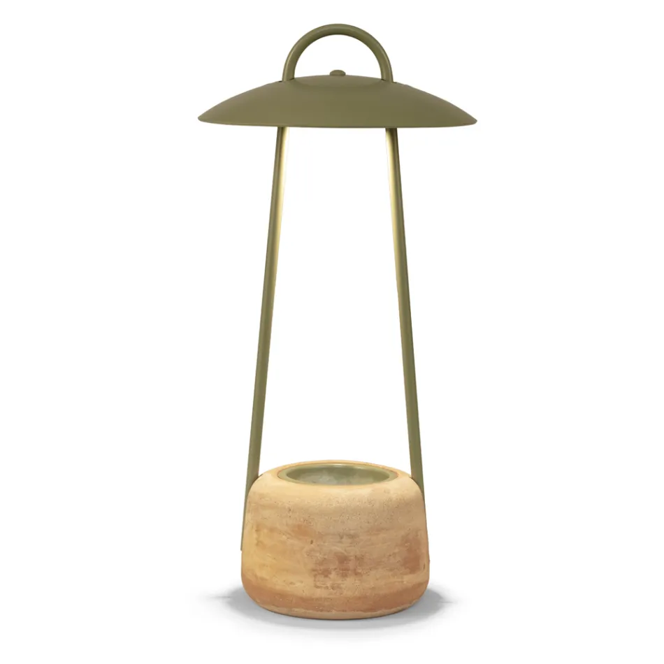 Outdoor Lamp with Planter in Clay, Aluminium and Brass - Cappello Viadurini