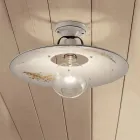 Ceiling Lamp in Iron and Hand-Decorated Raw Ceramic - Bologna Viadurini