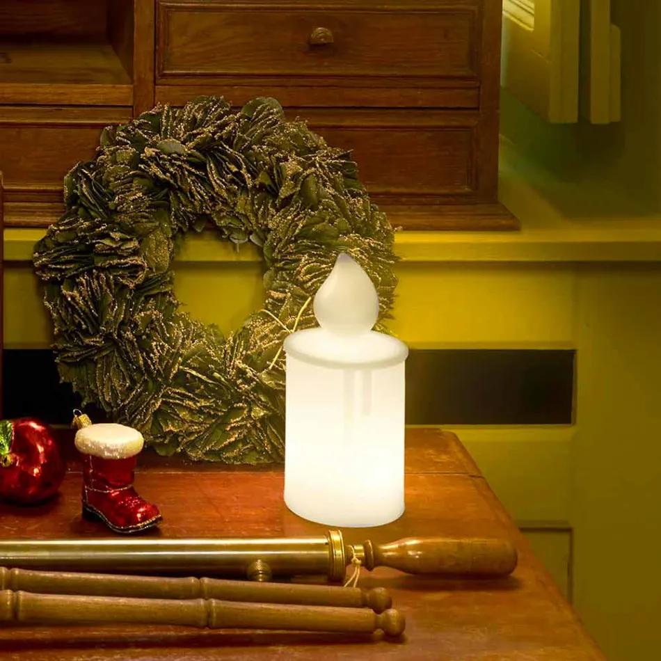 White Led Table Lamp Luminous Candle Design by Slide - Flame Viadurini