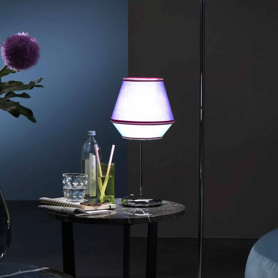 Blue Table Lamp with Chromed Metal Structure Made in Italy - Soya Viadurini
