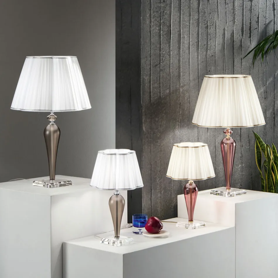 Classic Table Lamp Handmade in Glass and Crystal - Mariangela Viadurini