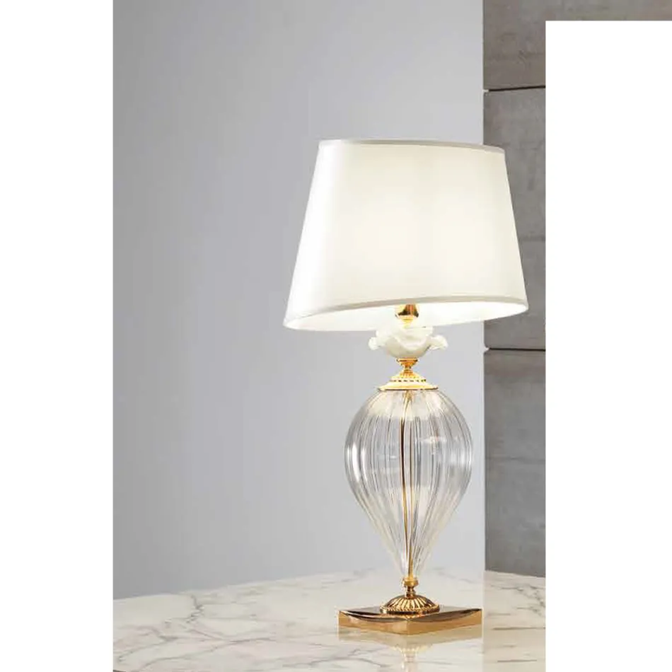 Classic Artisan Glass Table Lamp and Luxury Lampshade - Flanders Viadurini