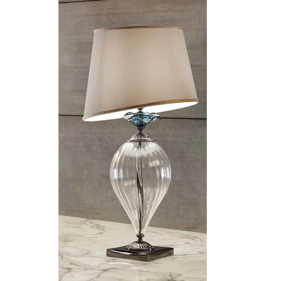 Classic Artisan Glass Table Lamp and Luxury Lampshade - Flanders Viadurini