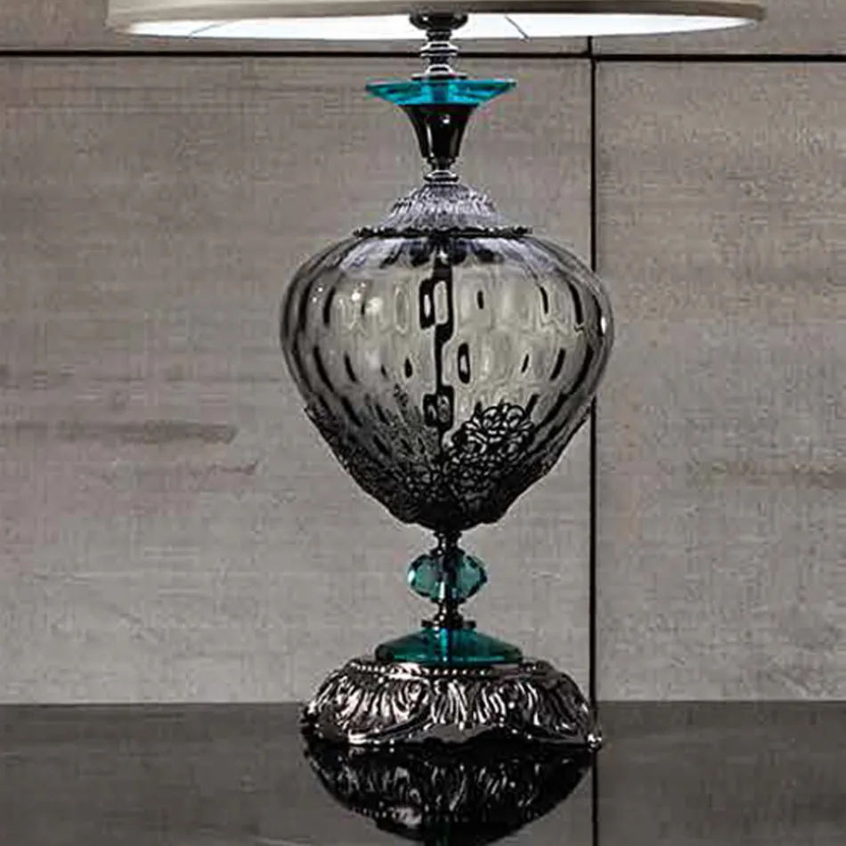Classic Table Lamp Italian Handcrafted Glass and Crystals - Magrena Viadurini